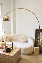 Load image into Gallery viewer, Castiglioni Travertine and Brass Floor Arc Lamp
