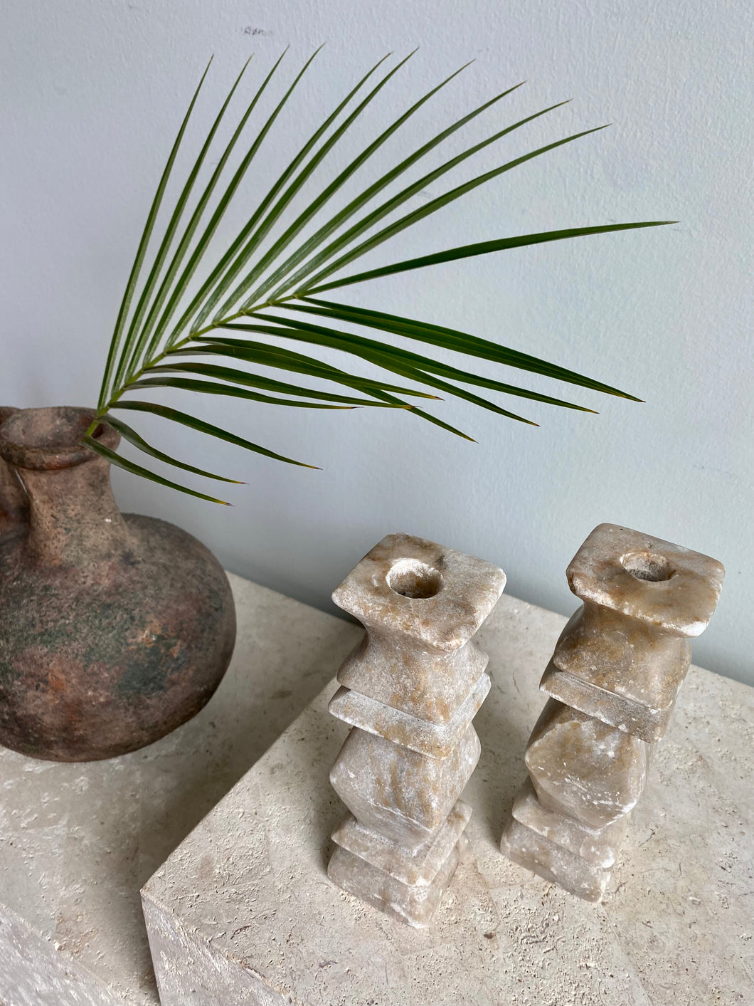 Solid Stone Candlestick Holder